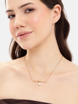 Carlton London - Gold Plated White Dangling Bar and Pearl Necklace