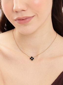 Carlton London - Gold Plated Black CZ Clover Necklace