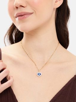 Carlton London - Blue Gold Plated CZ Evil Eye Necklace