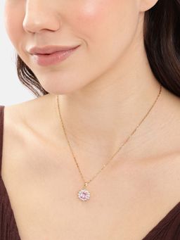 Carlton London - Gold Plated Pink CZ Floral Necklace