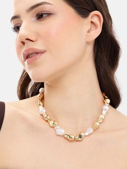 Carlton London - Gold-Plated White Pearl Sculpt Statement Long Necklace