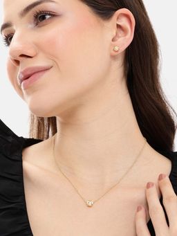 Carlton London - Premium Gold Plated White Pearl Necklace with Earrings