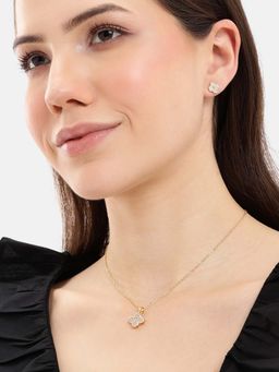 Carlton London - Gold Plated White CZ Clover Necklace and Earrings