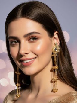 OOMPH - White Long Kashmiri Kairi Design with Ghungroo Dangler Earrings