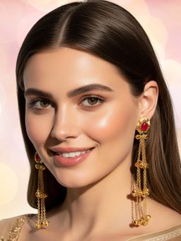 OOMPH - Multi-Color Long Kashmiri Lotus Design with Ghungroo Dangler Earrings