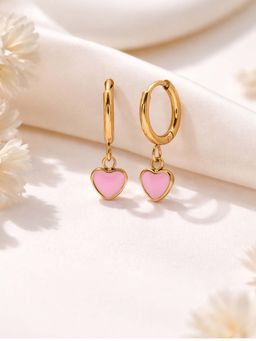 Carlton London - Women 18kt Gold Plated Pink Enamel Heart Hoop Earrings