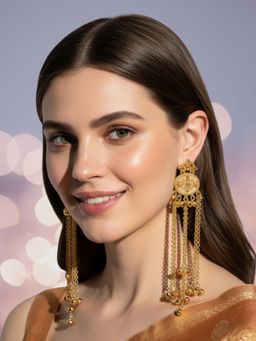 OOMPH - Multi-Color Long Kashmiri Mehndi Gold Tone Dangler Earrings