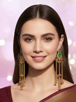 OOMPH - Multi-Color Long Kashmiri Mehndi Gold Tone Dangler Earrings