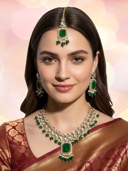OOMPH - Multi-Color Stones and Kundan Jadau Necklace with Earrings
