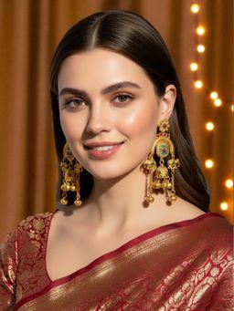 OOMPH - Multi-Color Gold Heritage Kashmiri Elephant Design with Ghungroo Jhumka Earrings