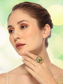 OOMPH - Multi-Color Gold Heritage Ganesh Design Rajwadi Ring (8)