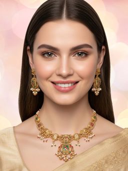 OOMPH - Multi-Color Gold Heritage Rajwadi Necklace with Earrings