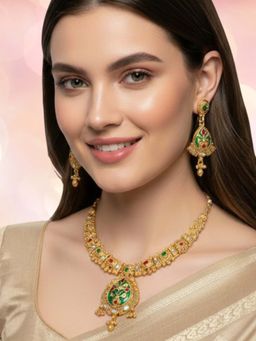 OOMPH - Multi-Color Gold Heritage Rajwadi Necklace with Earrings