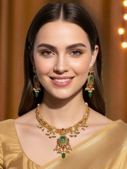 OOMPH - Multi-Color Gold Heritage Rajwadi Necklace with Earrings