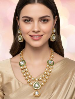OOMPH - White Stones Kundan Jadau Necklace with Earrings