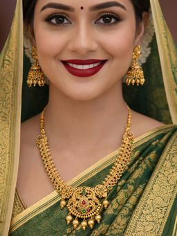 OOMPH - Multi-Color Laxmi Design Gold Temple Necklace with Earrings