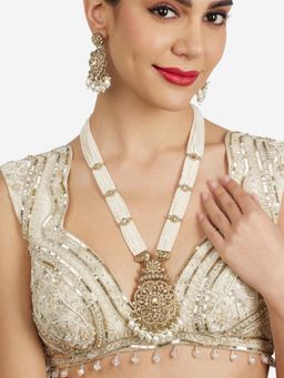 Zaveri Pearls - Gold Antique Plating White Stones Pearls Necklace and Earrings