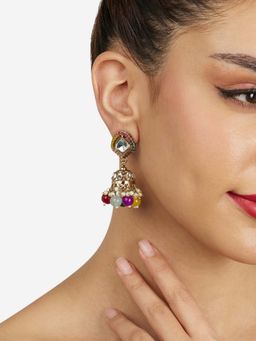 Zaveri Pearls - Multi-Color Stones Beads Antique Plating Jhumka Earrings