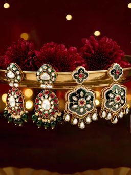 Zaveri Pearls - Multi-Color Meenakari Stones Beads Dangler Earrings (Pack of 2)