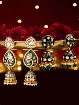 Zaveri Pearls - Multi-Color Meenakari Stones Beads Jhumka Earrings (Pack of 2)