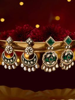 Zaveri Pearls - Green Meenakari Austrian Diamonds Dangler Earrings (Pack of 2)