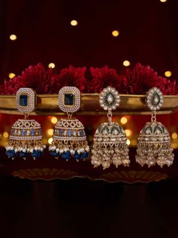 Zaveri Pearls - Multi-Color Stones Beads Jhumka Earrings (Pack of 2)