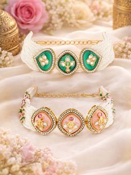 Zaveri Pearls - Multi-Color Stones Multistrand Beaded Bracelets (Pack of 2)