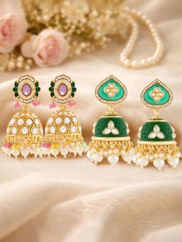 Zaveri Pearls - Multi-Color Stones Beads Embellish Jhumka Earrings (Pack of 2)