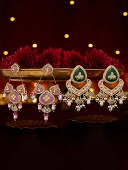 Zaveri Pearls - Multi-Color Stones Beads Diamonds Dangler Earrings (Pack of 2)