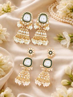 Zaveri Pearls - White Kundan and Pearls Jhumka Earrings (Pack of 2)