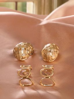 Zaveri Pearls - Gold Tone Contemporary Semi Hoop Studs Earrings (Pack of 2)
