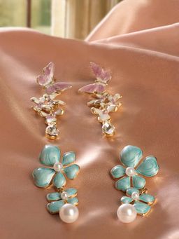 Zaveri Pearls - Multi-Color Enamel Drop Earrings (Pack of 2)