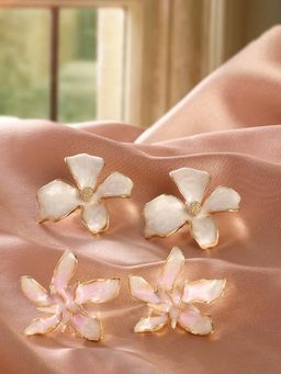 Zaveri Pearls - Multi-Color Enamel Flowers Western Studs Earrings (Pack of 2)