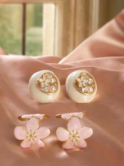 Zaveri Pearls - Multi-Color Enamel Flowers Western Studs Earrings (Pack of 2)