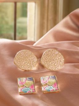 Zaveri Pearls - Multi-Color Enamelling Contemporary Studs Earrings (Pack of 2)
