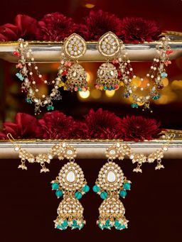 Zaveri Pearls - Multi-Color Jhumka with Ear Chain Earrings (Pack of 2)
