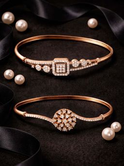 Zaveri Pearls - Rose Gold White Cubic Zirconia Brass Kadas (Pack of 2)