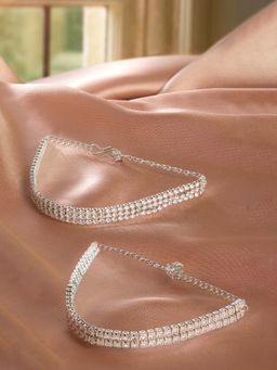 Zaveri Pearls - Silver Tone White Austrian Diamonds Tennis Bracelets (Pack of 2)