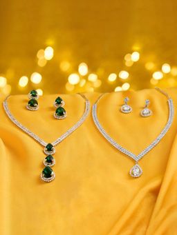 Zaveri Pearls - Multi-Color Stones Diamonds Necklace and Earrings (Pack of 2)