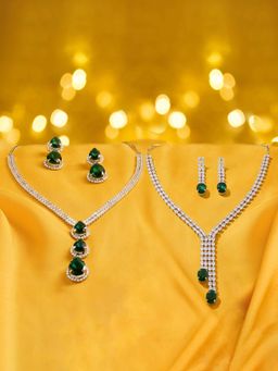 Zaveri Pearls - Multi-Color Stones Diamonds Necklace and Earrings (Pack of 2)