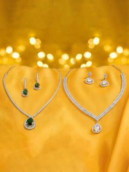 Zaveri Pearls - Multi-Color Stones Diamonds Necklace and Earrings (Pack of 2)