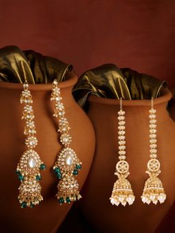 Zaveri Pearls - Multi-Color Beads Kundan Jhumka with Ear Chain Earrings (Pack of 2)