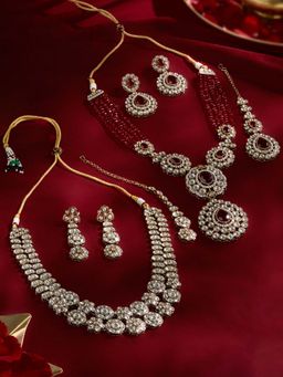 Zaveri Pearls - Multi-Color Antique Necklace Earrings & Maangtikka (Pack of 2)