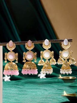 Zaveri Pearls - Multi-Color Stones Beads Statement Jhumka Earrings (Pack of 2)