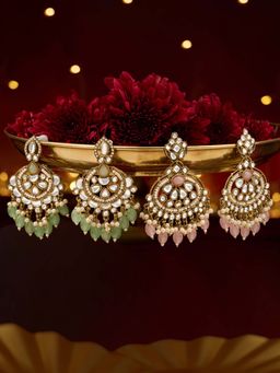 Zaveri Pearls - Multi-Color Beads Stones Antique Dangler Earrings (Pack of 2)