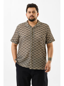 Snitch - Beige Self Design Half Sleeves Regular Casual Plus Size Shirt for Men