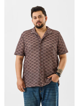 Snitch - Pink Self Design Half Sleeves Regular Casual Plus Size Shirt for Men