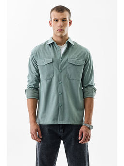 Snitch - Sage Green Textured Full Sleeves Regular Casual Overshirt for Men