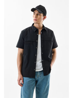 Snitch - Navy Blue Solid Half Sleeves Regular Casual Shirt for Men