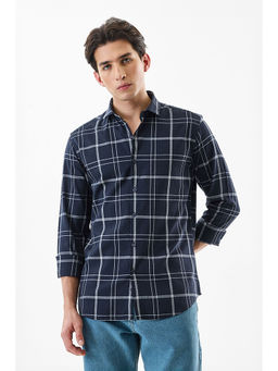 Snitch - Navy Blue Checks Full Sleeves Slim Casual Shirt for Men